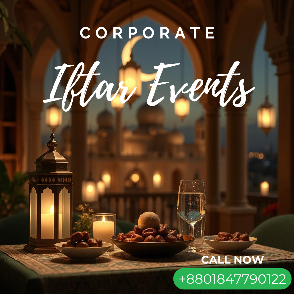 A luxurious Iftar gathering set in an elegant ballroom with gourmet dishes, chandeliers, and refined décor, creating a sophisticated ambiance for high-profile guests.